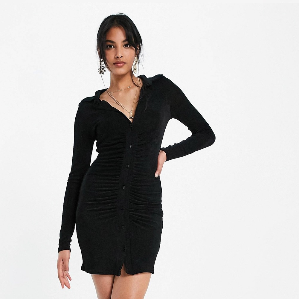 ASOS - black ruched mini shirt dress